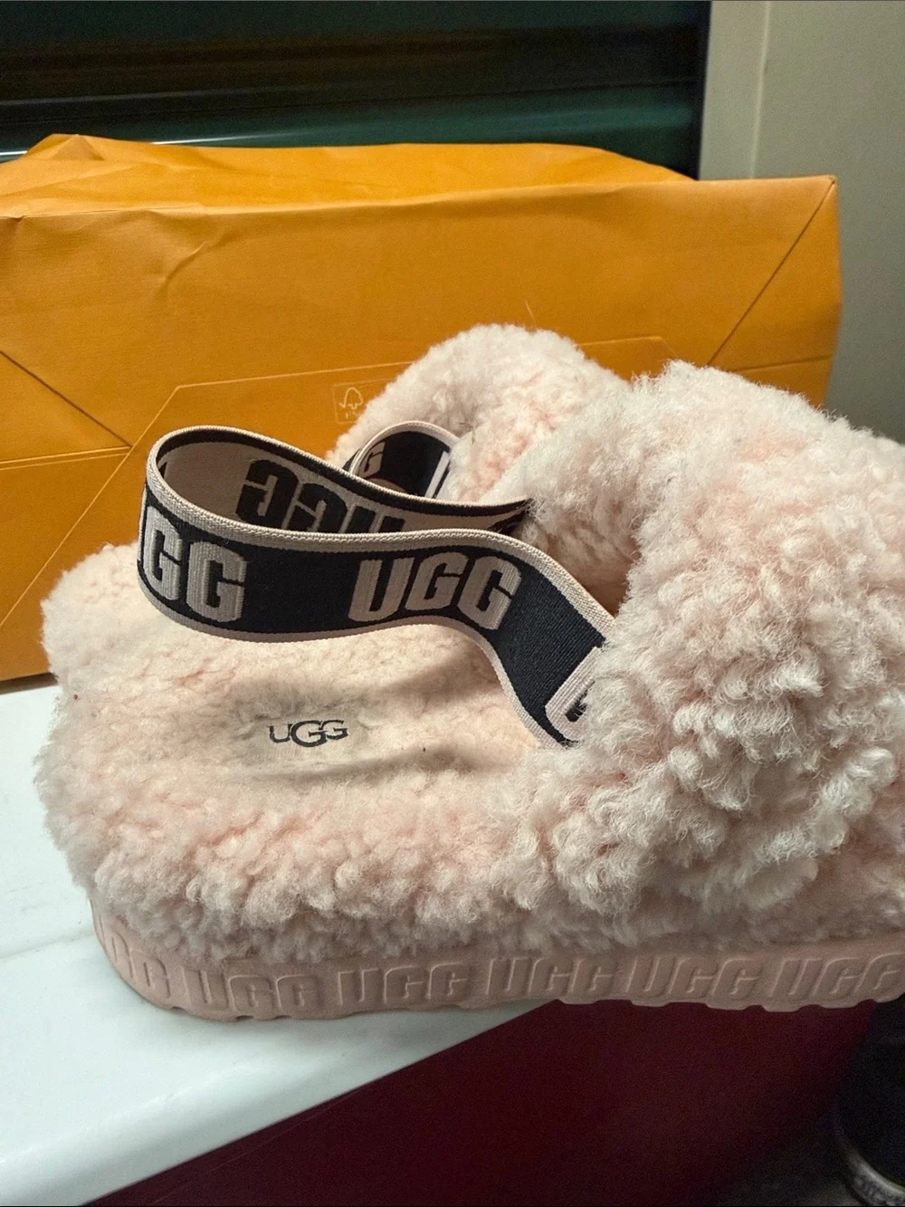 UGG Pink Fluffy Slide Sandals